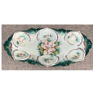 Vintage Wheelock Prussia Porcelain Relish / Celery Dish Floral Design